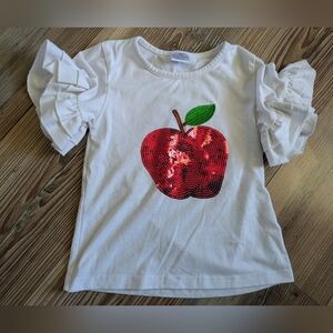 Youth Girls Sequin Apple Ruffled Short Sleeve Top XL Back To School Fall